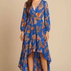ELLIATT Blue Floral High-Low Maxi Dress | Size Small